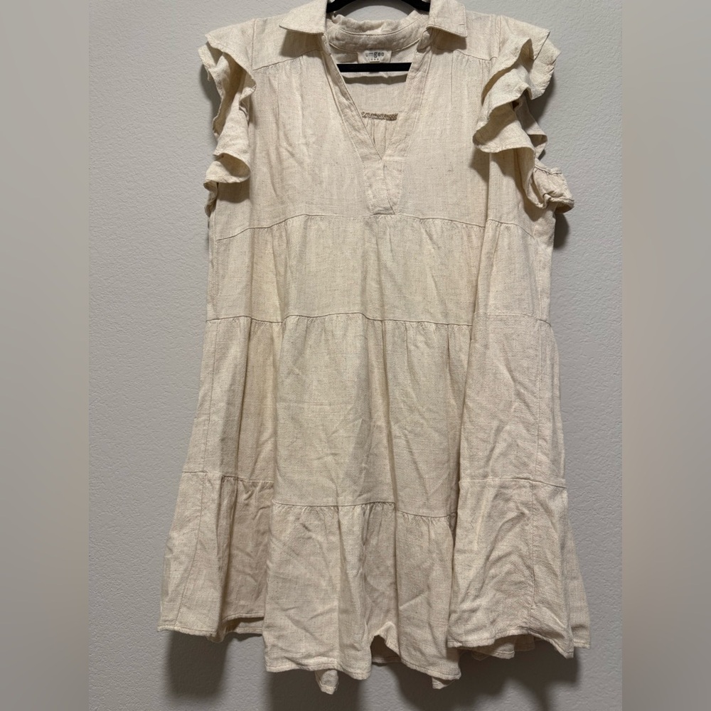 Umgee Cream Ruffle Sleeve Tiered Dress